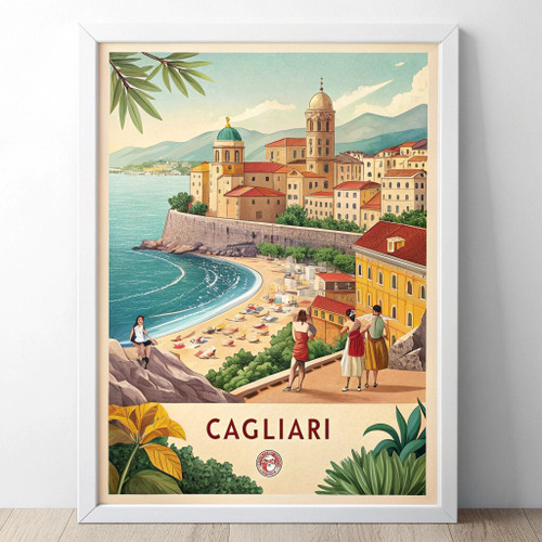 Captivating Cagliari Italy Vintage Travel Poster - Mediterranean Charm Art Print