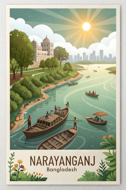Mesmerizing Narayanganj Bangladesh Travel Poster - Ancient River Port City Art P Mesmerizing Narayanganj Bangladesh Travel Poster - Ancient River Port City Art P
