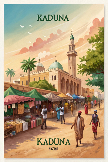 Vibrant Kaduna Nigeria Travel Poster - Cultural Landmarks Art Print Poster Movie