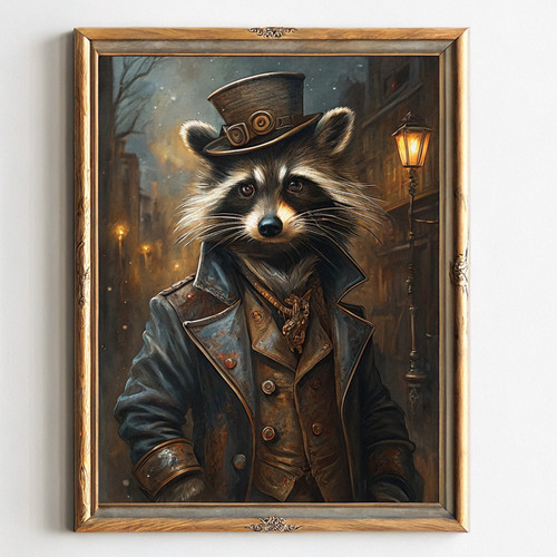 0_Gentleman Raccoon Vintage Portrait wearing clothes print Renaissance Animal He