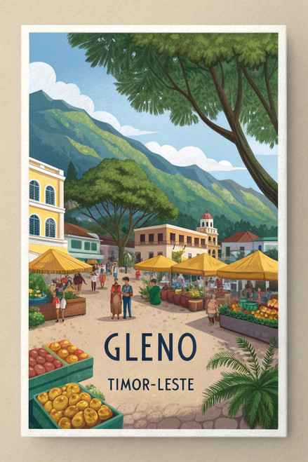 Vibrant Gleno City, Timor-Leste - Exotic Travel Poster Art Print Poster Movie Fi