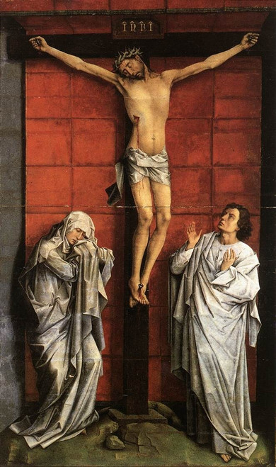 Weyden_Christus_on_the_Cross_with_Mary_and_St_John_c1460 Poster Canvas Movie Fil