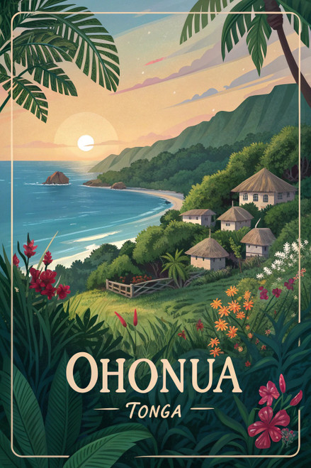 Exotic ʻOhonua City Tonga Travel Poster - Pacific Island Art Print Poster Movie