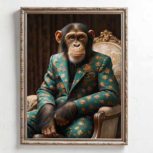 0_Gentleman Chimp Vintage Portrait Chimpanzee in a suit Animal clothes Print Hea