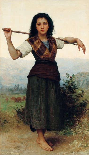William Adolphe Bouguereau - The Little Shepherdess Poster Canvas Movie Film Pri