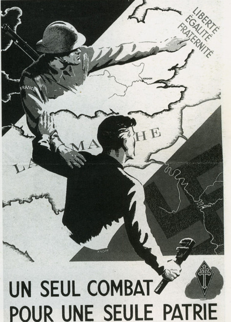 1942 Knopf Un seul combat pour une seule patrie affiche de la France Libre à
