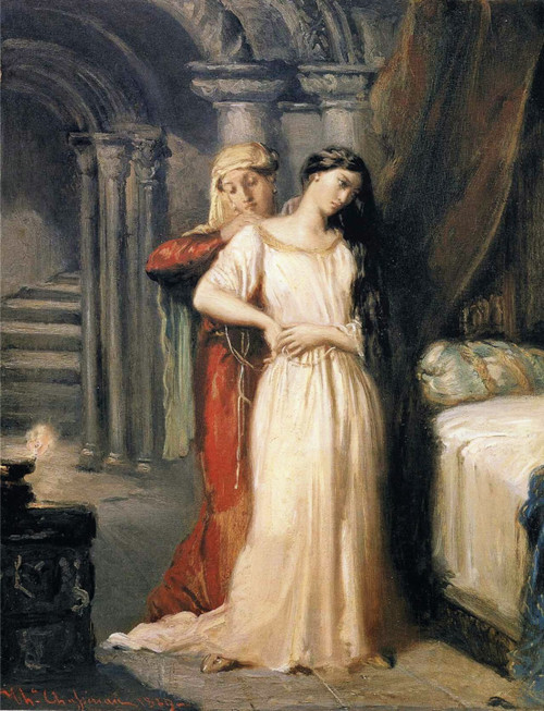 Theodore Chasseriau - Desdemona Retiring to her Bed 1849 Poster Canvas Movie Fil