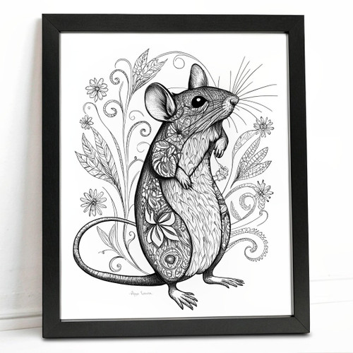 Rat Wall Art Black And White Print Pencil Art Framed Picture Rat Lover Gift (3)