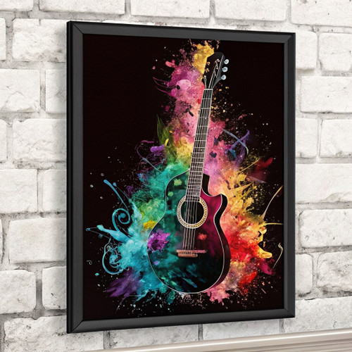 Rainbow Watercolour Guitar Art Print 30x40cm Framed Wall Art Music Home Decor (2