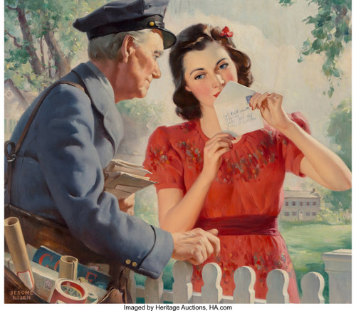 Jerome Rozen (American, 1895-1987). Letter to a GI. Oil Poster Canvas Movie Film