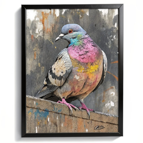 Woodpigdeon Bird Oil Pastel Wall Art Print Animal Vintage Woodpigdeon Art Print