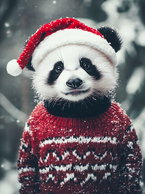 Christmas Panda-3by4 Poster Canvas Funny Annimals Pritnt A0 A1 A2 A3 A4 A5 A6