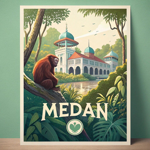 Exotic Medan Indonesia Travel Poster - Sumatran Orangutan Art Print Poster Canva