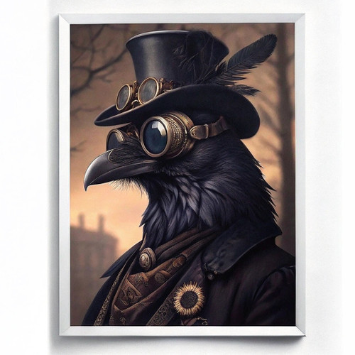 Avian Explorer Victorian Raven with Goggles Art Print for Home Decor Gift Art Po