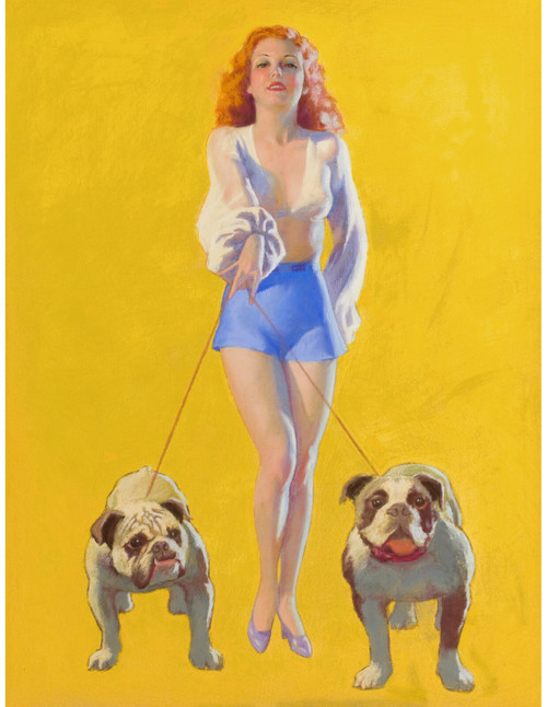 Earl Moran - Pin-Up with Bulldogs 1937 Poster Canvas Print Art Painting Decor Re