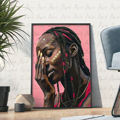 Beautiful Black Young Woman Digital Printable Art- African Wall Art- Black Woman