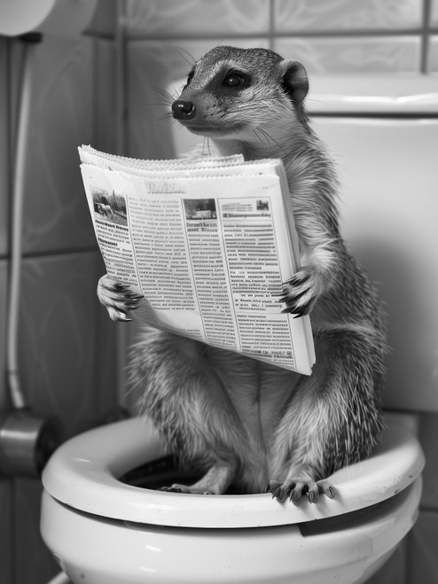 Mongoose on Toilet-BlackAndWhite-3by4 Poster Canvas Funny Annimals Pritnt A0 A1