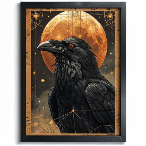 Mystic Raven Moon Art Print Gothic Home Decor Wall Art Black And Orange Print (3