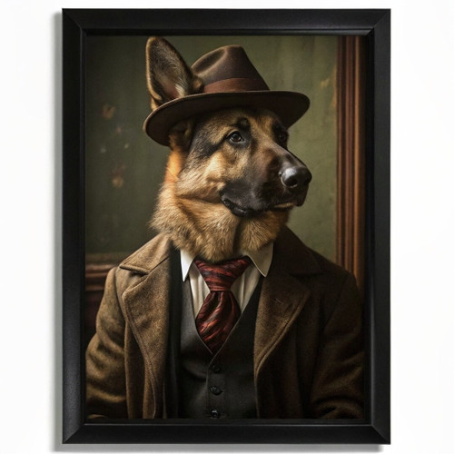 Retro Gentleman Portrait German Shepherd Wall Art Dog In A Suit Poster Art Print