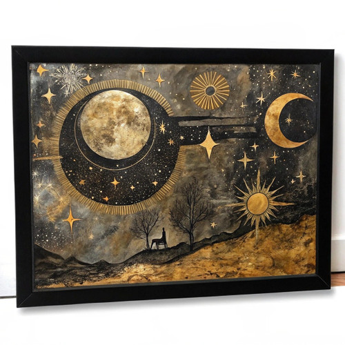 Celestial Harmony Moon, Sun, and Stars Art Print Night Sky Print Astrology Art P