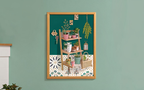 Bathroom Step Ladder Botanical House Plant Geo Tile House Art Print - Unframed A