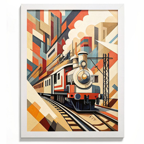Vintage Train Wall Art Abstract Cubism Print Steam Train Artwork Train Gift Art