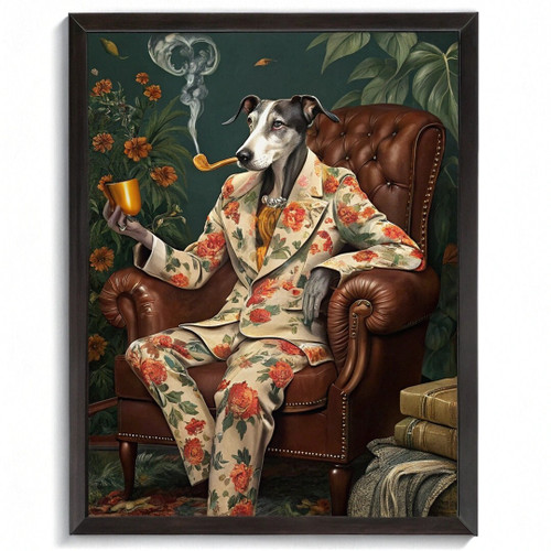 Chic Greyhound in Floral Suit Greyhound Dog Illustration Vintage Dog Portrait (3