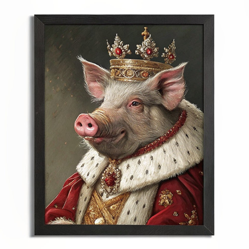 Vintage Pig Wall Art Pig King Portrait Renaissance Animal Painting Royal Print (