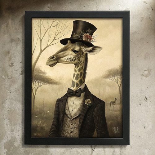Vintage Giraffe In A Suit Animal Wall Art Print Giraffe Poster Art Giraffe Print