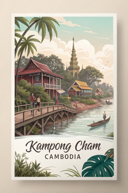 Captivating Kampong Cham Cambodia Travel Poster - Vintage Inspired Cityscape Art