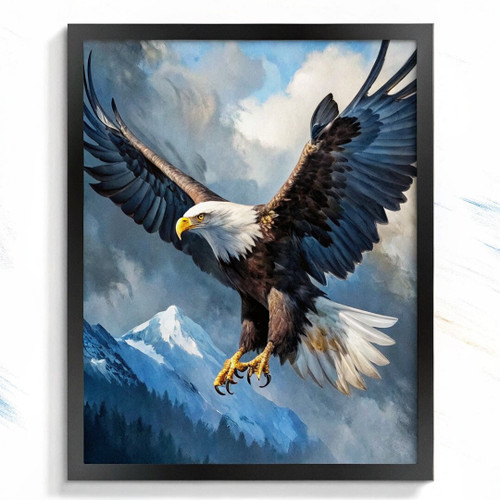 Flying Eagle Art Print Oil Style Digital Painting Blue And White Eagle Wall Art