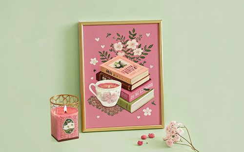 Cosy Love Books Bouquet Coquette Botanical Kitsch Art Print - Unframed A6 A5 A4