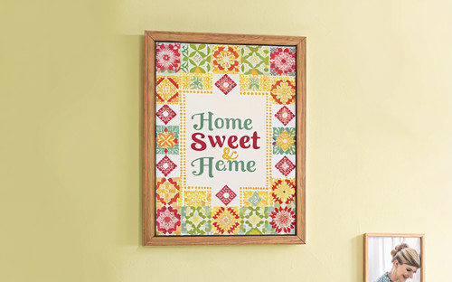 Home Sweet Home Granny Square Retro Welcome Text Quote Poster Colourful Wall Art