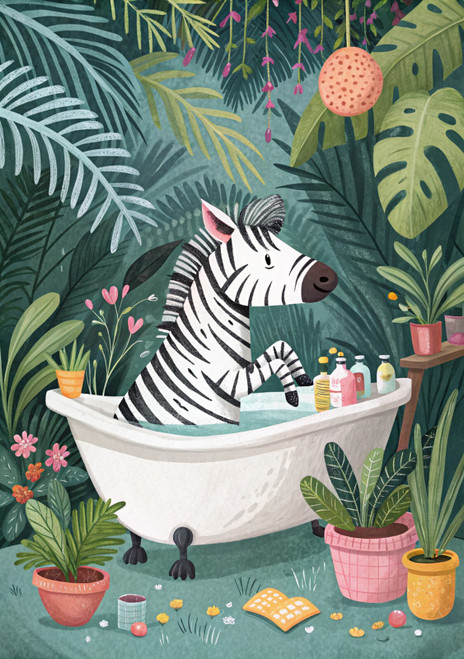 Zebra in bathtub 8 bathroom animal print maximalist bath wallart tropical safari