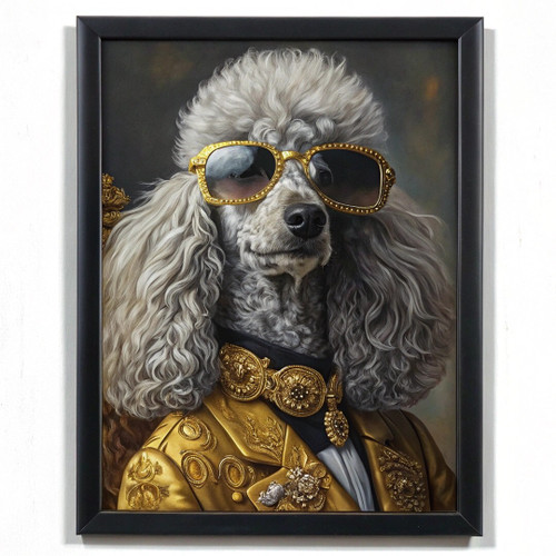 Chic Poodle In Jacket Portrait Print - Elegant Dog Art - Stylish Canine Wall Art