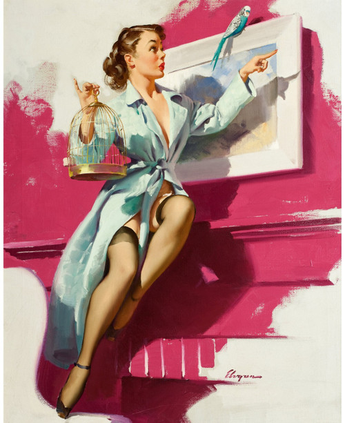 Gil Elvgren - Pinup Girl - Pretty Cagey 1953 Poster Canvas Movie Film Print A0 A