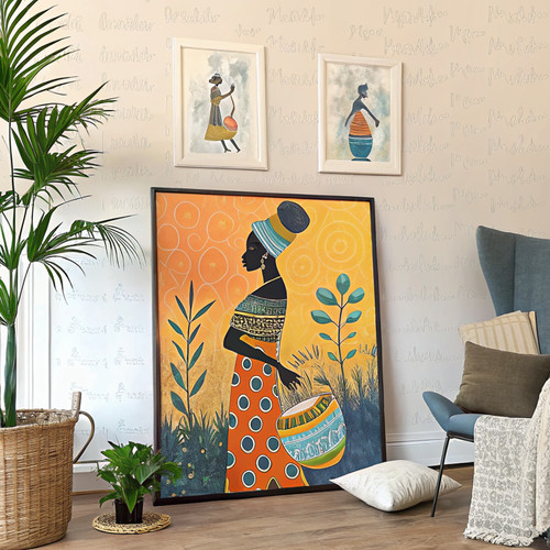 African Woman Digital Printable Art Africa Living Décor Modern Contemporary Pain