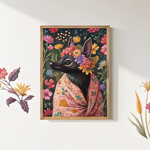 Maximalist eclectic fashionista flamingo art print - Bold animal portrait altere