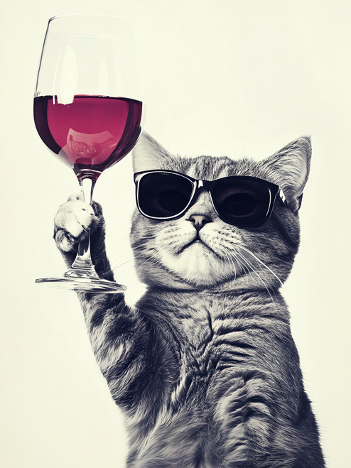 CatWithRedWine-3by4 Poster Canvas Funny Annimals Pritnt A0 A1 A2 A3 A4 A5 A6