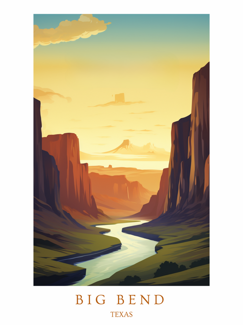 Big Bend Texas Watercolour Travel Poster (13) Poster Canvas Movie Film Print A0