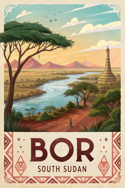 Exotic Bor, South Sudan - Travel Poster - Tribal Culture Art Print Poster Movie