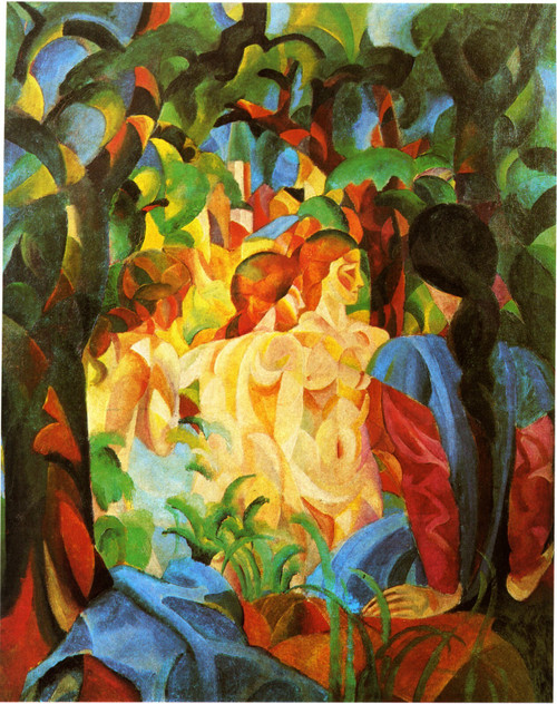 Franz Marc - Badende maedchen mit stadt hintergrund Poster Canvas Movie Film Pri