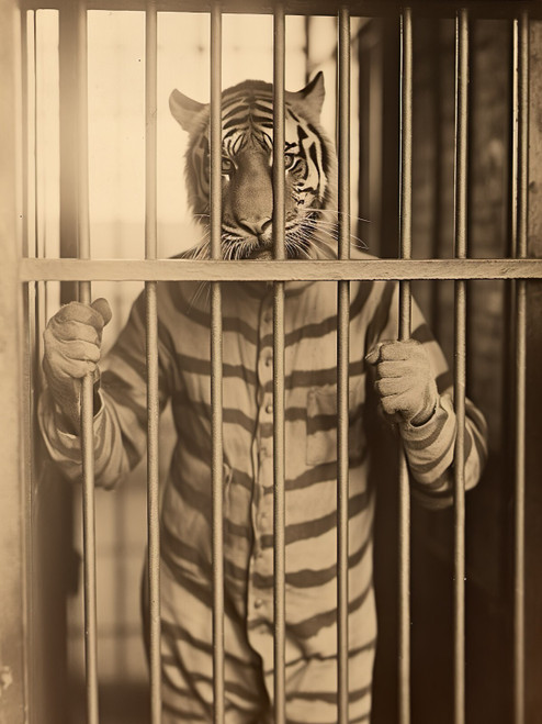 Tiger in Prison-2--3by4 Poster Canvas Funny Annimals Pritnt A0 A1 A2 A3 A4 A5 A6