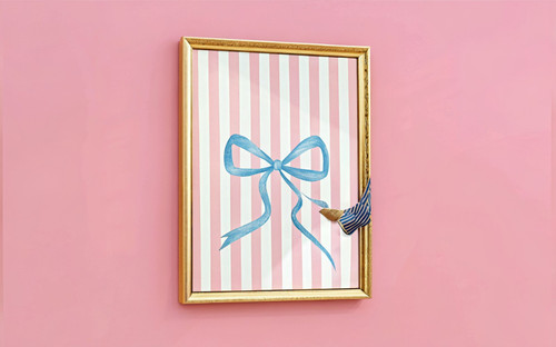 Coquette Blue Bow Ribbon Stripe Colourful Art Print - Unframed A6 A5 A4 A3 A2 A1