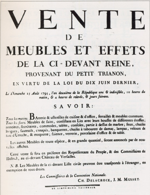 1793 Vente des biens de la Reine Marie-Antoinette, Sale of the goods of the Qu