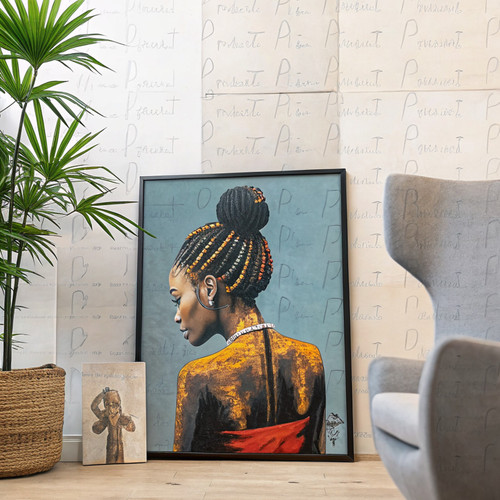 Black Woman with Cornrows African Digital Printable Wall Art- African Wall Art-