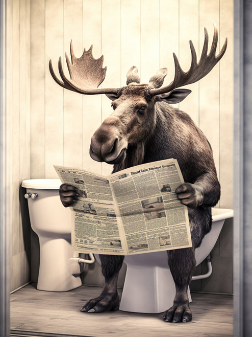 Moose on Toilet 3by4 Poster Canvas Funny Annimals Pritnt A0 A1 A2 A3 A4 A5 A6