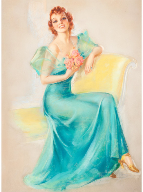 PinUp Girl - JULES ERBIT Woman in a Turquoise Dress Poster Canvas Movie Film Pri