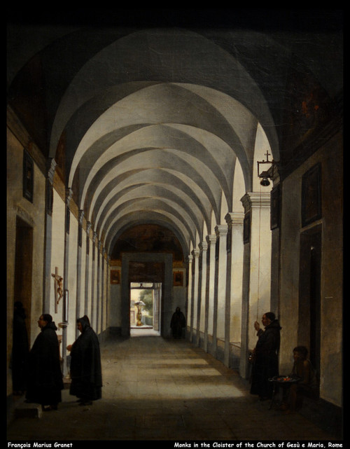 franois-marius-granet---monks-in-the-cloister-of-the-church-of-ges-e-maria-rome-