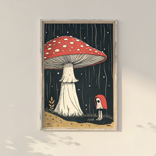 Cute cottagecore ghost and mushroom print - cute spooky ghost mushroom dark acad